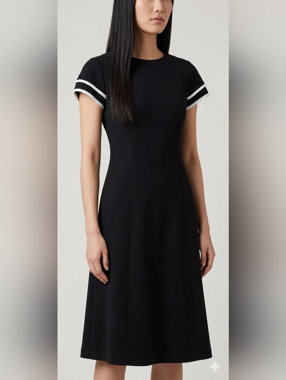 Shelby & Palmer Black Midi Dress with White Trim Sleeves